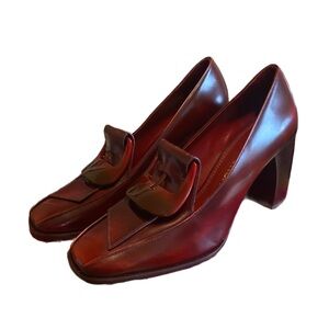Tory Burch buckle heel loafer, Brush off calf leather.